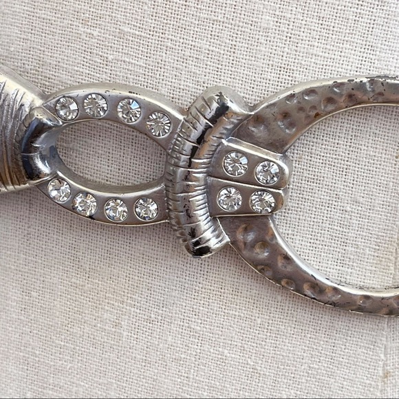 Chico’s Silver Tone Rhinestone Buckle Black Belt S - Picture 8 of 16